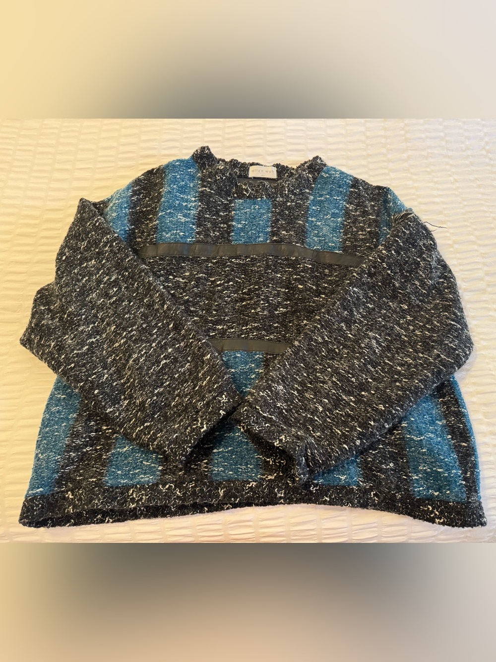 Allen Wah Blue, White and Black Textured Crewneck Sweater. Size XL. Vintage 90s